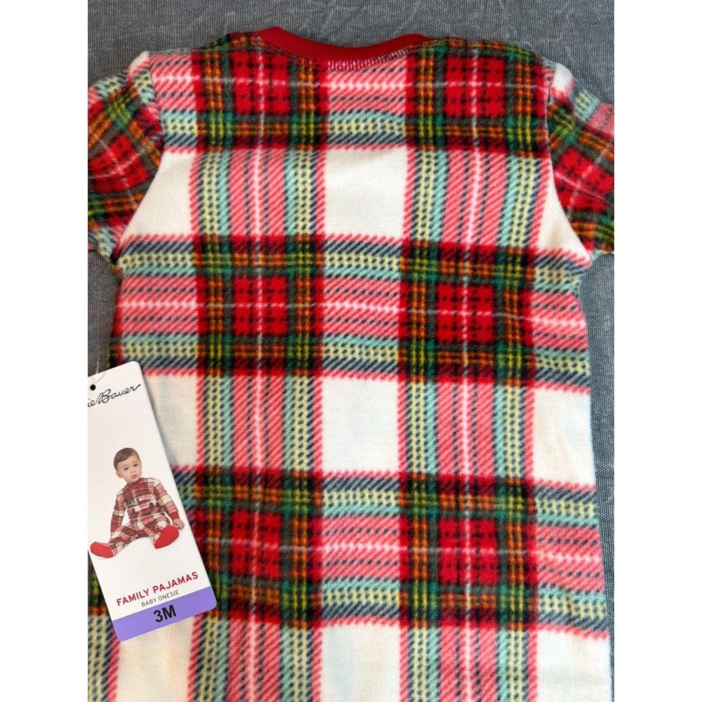 Eddie Bauer Footed Sleeper Baby 3M Plaid Red Truck Christmas Fleece NEW